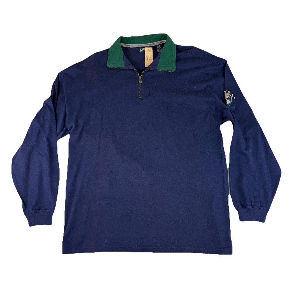 Vintage Eddie Bauer Ebtek Men's Large Tall Navy Blue Greenโ Rugby Shirt 1/4 Zip